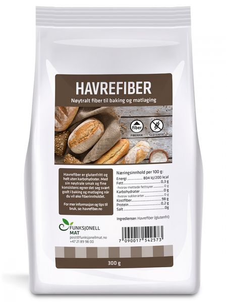 Havrefiber er et hvitt, fint mel laget av rent fiber. Det er glutenfritt og har nøytral smak. Havrefiber gir fylde og tekstur til bakverk uten å tilføre en eneste karbohydrat – bare masse fiber.