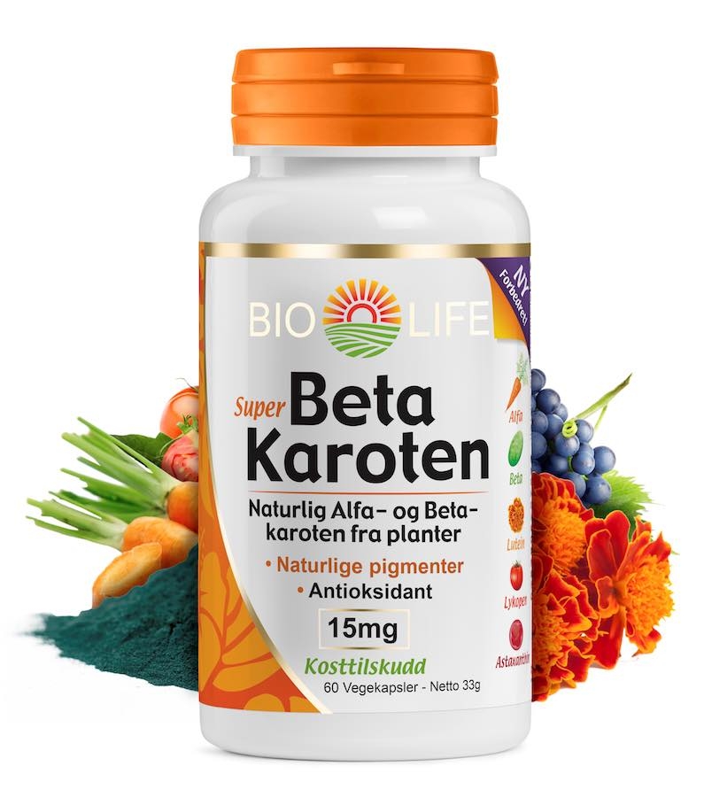 60 vegetabilske kapsler. Super Beta Karoten – naturlig alfa- og betakaroten fra planter.