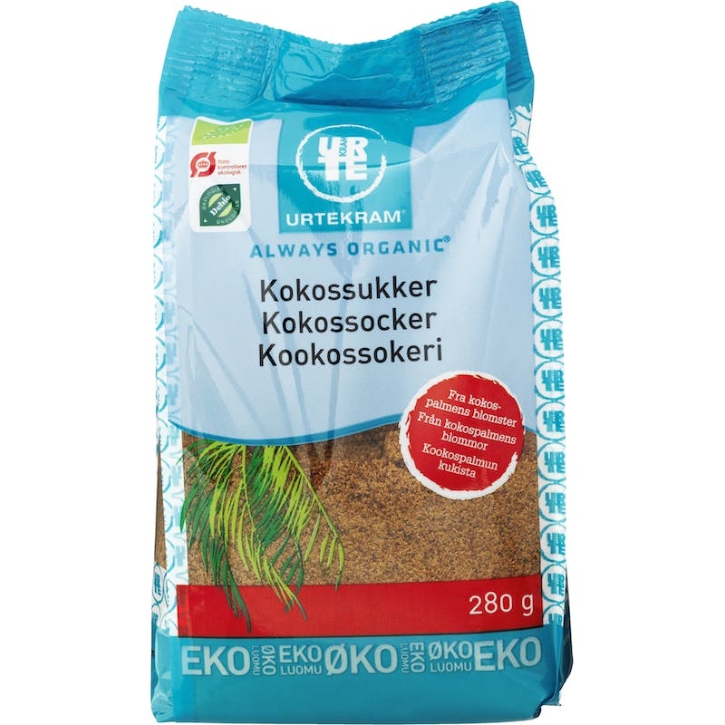 Økologisk og uraffinert kokosblomstsukker. 280 g