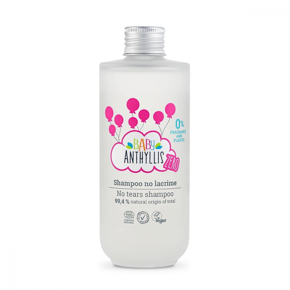 200 ml. Babysjampo uten plast og parfyme! Beriket med prebiotika. Allergisertifisert, ecocert-sertifisert og sertifisert vegansk. Ta vare på babyens sensitive hud med Baby Anthyllis Zero No Tears Shampoo. 