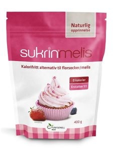 SukrinMelis er finmalt Sukrin som er tilsatt en liten mengde stevia, slik at den har samme søtningsgrad som vanlig melis. SukrinMelis er søtere enn original Sukrin, og har en rundere smak. Fortsatt uten kalorier og gir ingen blodsukkerstigning.