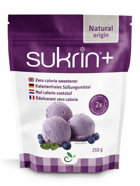 Sukrin+ er en blanding av Sukrin og stevia. Sukrins sukker-konsistens kombineres med sødmen fra steviaplanten. Begge produktene er kalorifrie, noe som betyr at Sukrin+ ikke gir noe utslag på blodsukkeret. 250 g.
